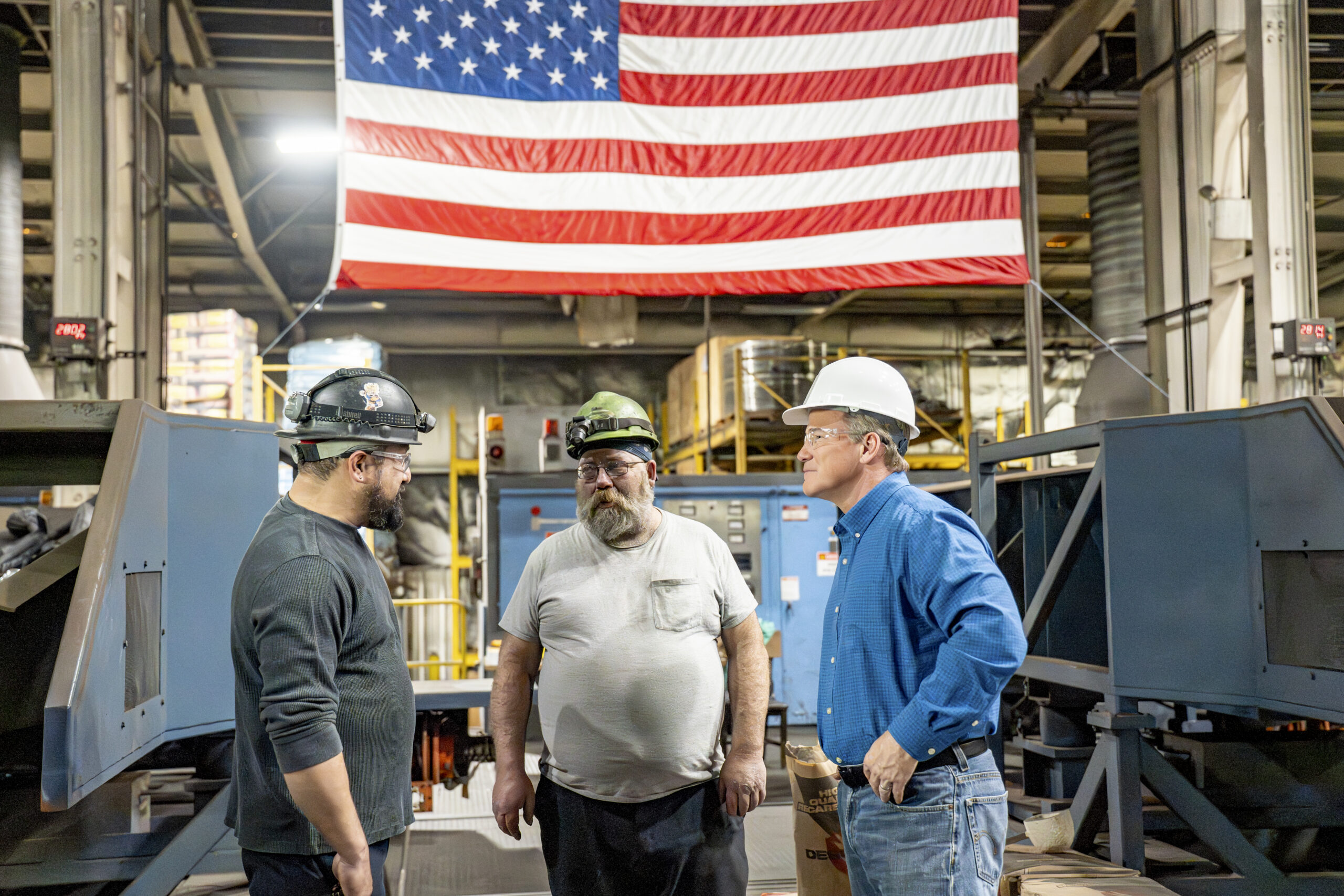 Factory Workers with Jon Husted and American Flag